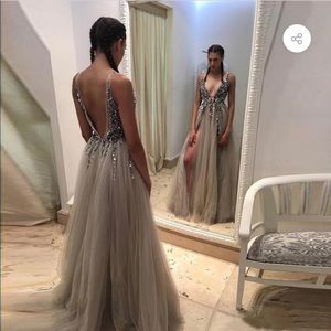 Deep V grey sequin gown